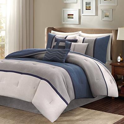 Madison Park Palisades 7 Piece Faux Suede Comforter Set Blue Cal King
