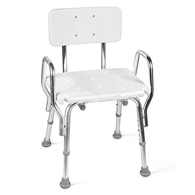 Tub and Shower Chair with Removable Back Rest, Adjustable Seat and Arms, White