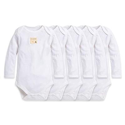 Burt's Bees Baby - Set of 5 Bee Essentials Solid Long Sleeve Bodysuits, 100% Organic Cotton, Cloud (